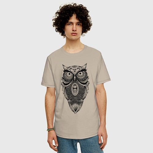 Мужская футболка оверсайз Сова в стиле Мандала Mandala Owl / Миндальный – фото 3