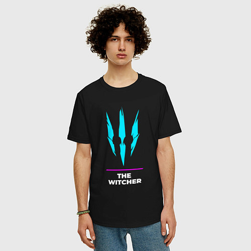 Мужская футболка оверсайз Символ The Witcher в неоновых цветах / Черный – фото 3