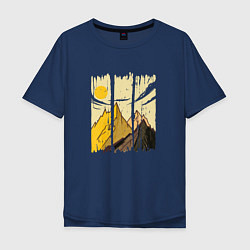 Мужская футболка оверсайз Горный Пейзаж в штрихах Mountain Landscape Strokes