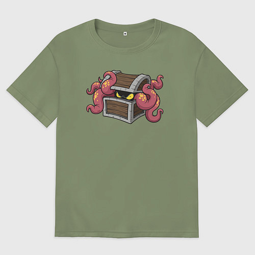 Мужская футболка оверсайз Осьминог в сундуке / Авокадо – фото 1