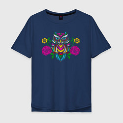 Мужская футболка оверсайз Красочная цветочная сова