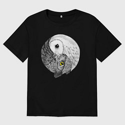 Футболка оверсайз мужская Инь Янь по совиному, цвет: черный