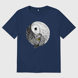 Футболка оверсайз мужская Инь Янь по совиному, цвет: тёмно-синий