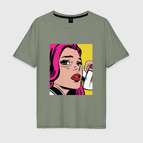 Мужская футболка оверсайз Девушка в стиле ПОП Арт Girl Pop Art / Авокадо – фото 1