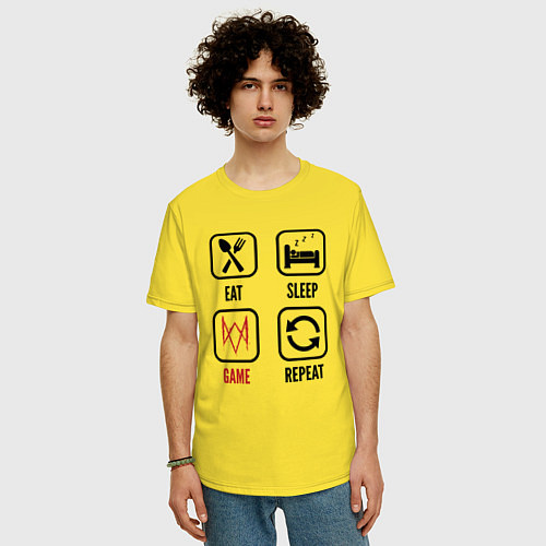 Мужская футболка оверсайз Eat Sleep Watch Dogs Repeat / Желтый – фото 3