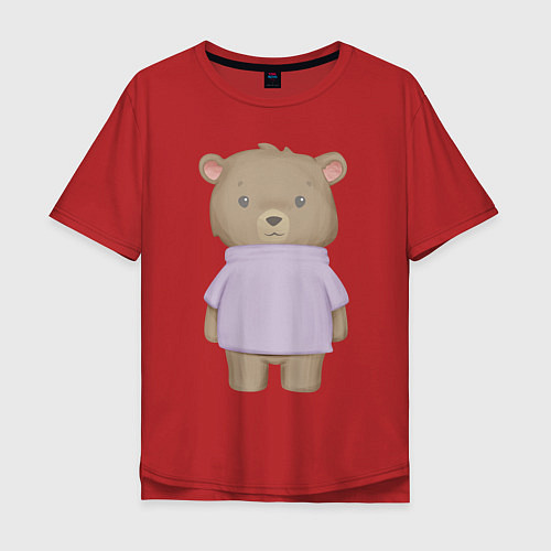 Мужская футболка оверсайз Милый Медвежонок В Кофте / Красный – фото 1