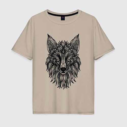 Мужская футболка оверсайз TRIBAL MANDALA FOX ПЛЕМЕННАЯ ЛИСА МАНДАЛА / Миндальный – фото 1