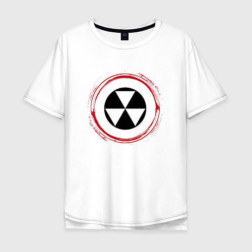 Мужская футболка оверсайз Символ радиации Fallout и красная краска вокруг / Белый – фото 1