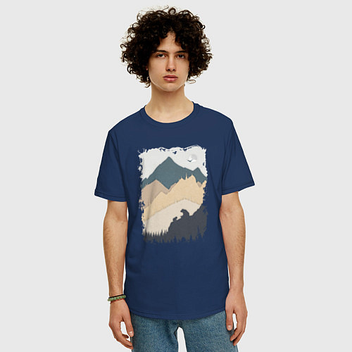 Мужская футболка оверсайз Две медведя на скале / Тёмно-синий – фото 3
