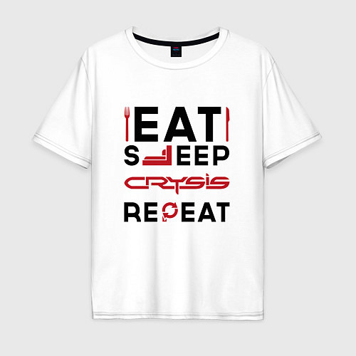 Мужская футболка оверсайз Надпись: Eat Sleep Crysis Repeat / Белый – фото 1