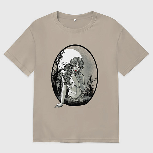 Мужская футболка оверсайз Сексуальная девушка-зомби с чупа-чупсом / Миндальный – фото 1