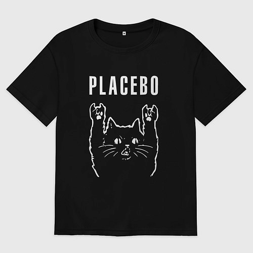 Мужская футболка оверсайз PLACEBO РОК КОТ / Черный – фото 1