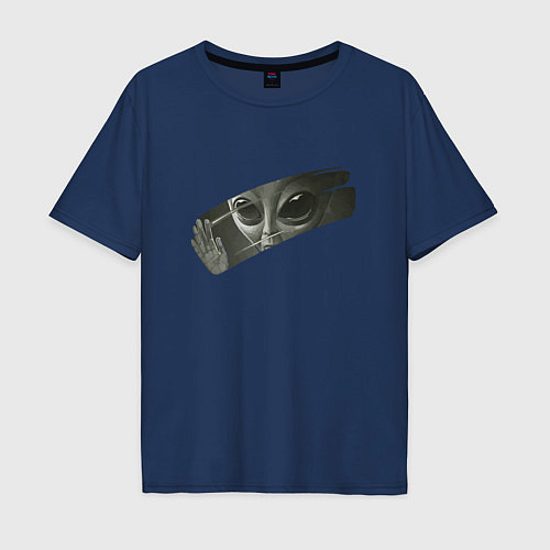 Мужская футболка оверсайз Инопланетянин передает привет вам / Тёмно-синий – фото 1