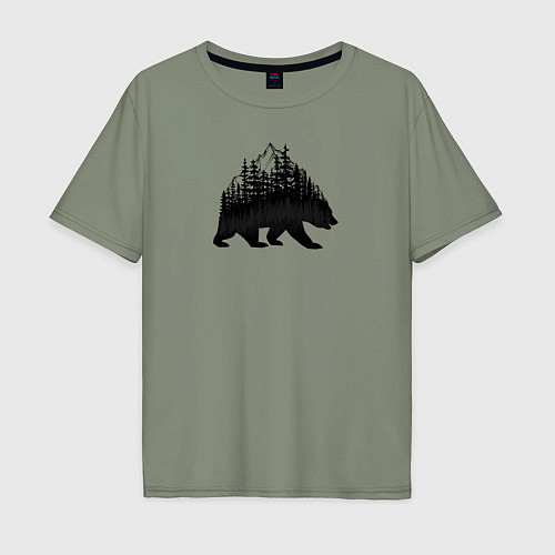 Мужская футболка оверсайз Медведь, деревья и горы / Авокадо – фото 1
