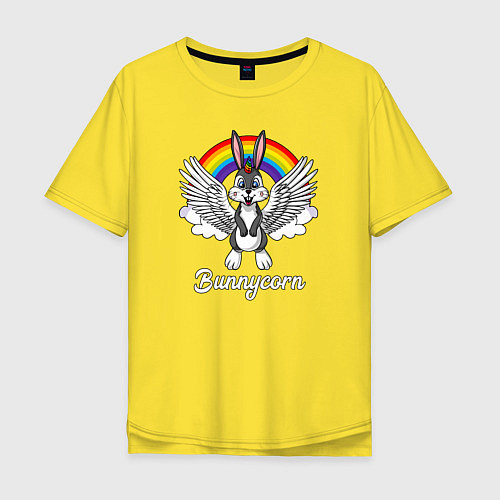 Мужская футболка оверсайз Заяц единорог с крыльями / Желтый – фото 1
