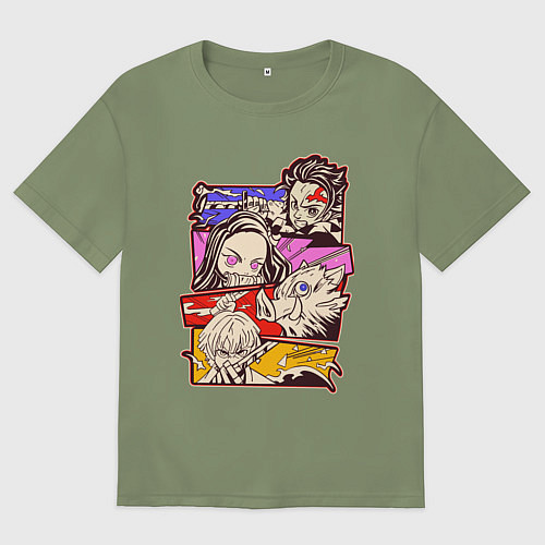 Мужская футболка оверсайз Клинок, рассекающий демонов Истребитель демонов / Авокадо – фото 1