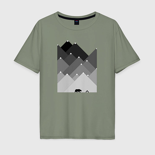 Мужская футболка оверсайз Медведь и треугольные горы / Авокадо – фото 1