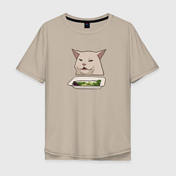 Мужская футболка оверсайз Кот с салатом из мема