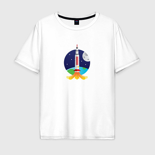 Мужская футболка оверсайз Ракета в космосе / Белый – фото 1