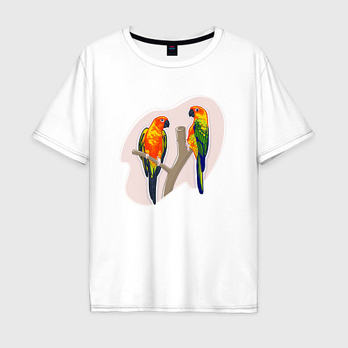 Мужская футболка оверсайз Попугай Аратинга Птицы / Белый – фото 1
