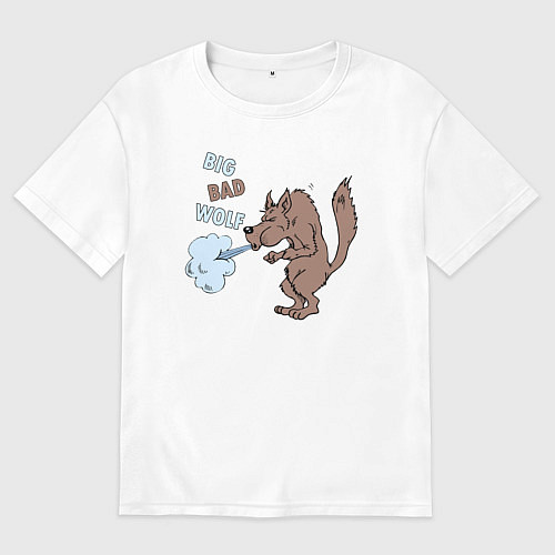 Мужская футболка оверсайз Большой злой волк из сказки Три Поросенка / Белый – фото 1