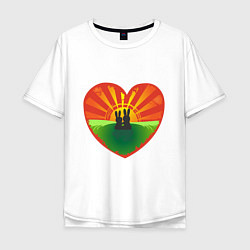 Мужская футболка оверсайз Сердце на двоих A heart for a couple at sunset