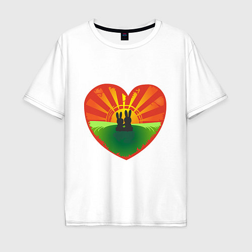 Мужская футболка оверсайз Сердце на двоих A heart for a couple at sunset / Белый – фото 1