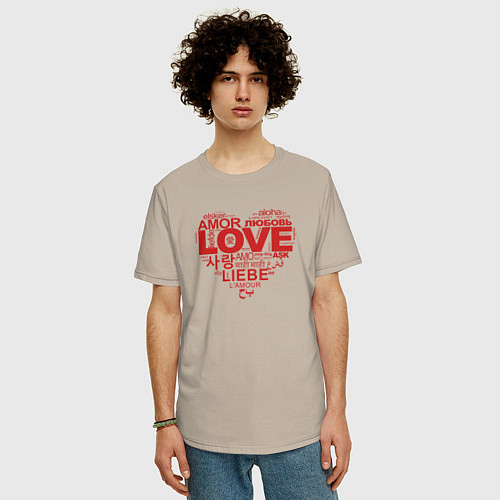 Мужская футболка оверсайз Love, Amor, Любовь и другие слова про любовь / Миндальный – фото 3