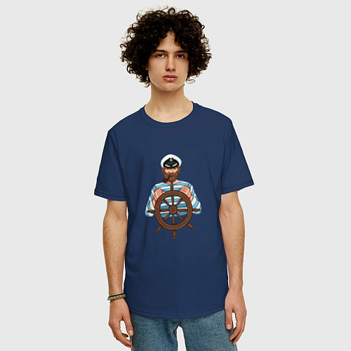 Мужская футболка оверсайз Моряк за штурвалом / Тёмно-синий – фото 3