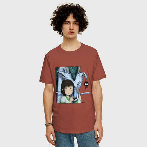 Мужская футболка оверсайз Haku & Sen / Кирпичный – фото 3