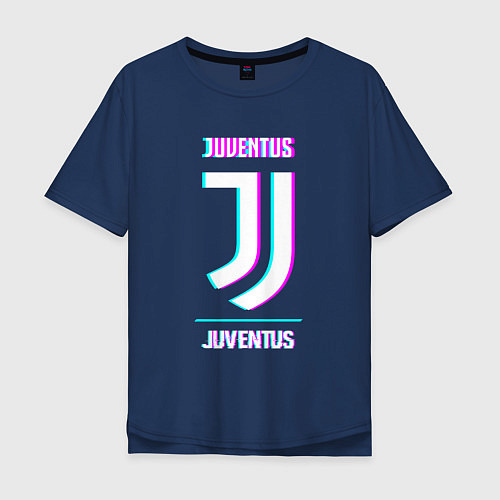 Мужская футболка оверсайз Juventus FC в стиле Glitch / Тёмно-синий – фото 1