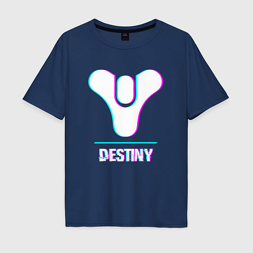 Мужская футболка оверсайз Destiny в стиле Glitch Баги Графики / Тёмно-синий – фото 1