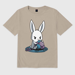 Футболка оверсайз мужская Зайчонок обнял клубки The bunny hugged the balls, цвет: миндальный