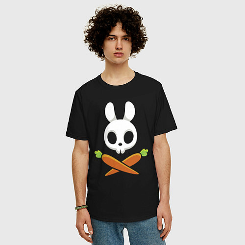 Мужская футболка оверсайз Череп кролика с двумя морковками / Черный – фото 3