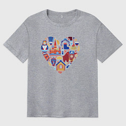 Футболка оверсайз мужская Сердце Россия, цвет: меланж