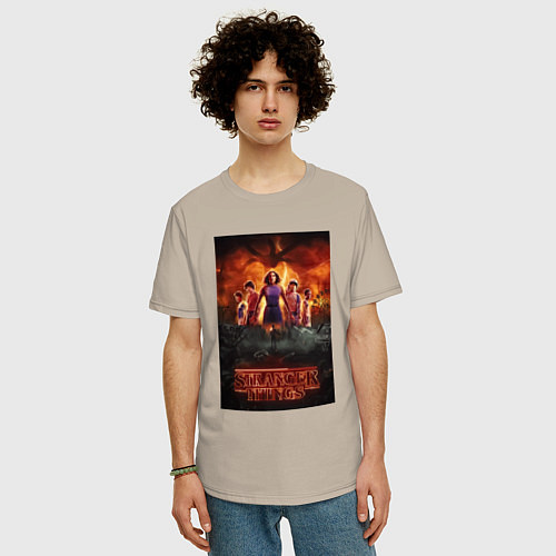 Мужская футболка оверсайз Очень странные дела, персонажи / Миндальный – фото 3