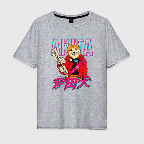 Мужская футболка оверсайз Japanese Akita Inu / Меланж – фото 1