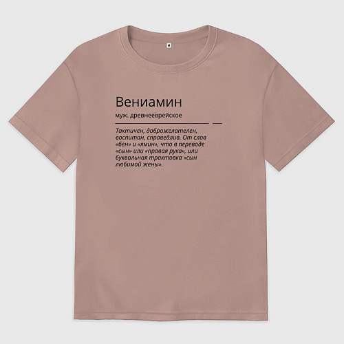 Мужская футболка оверсайз Значение имени, характер имени Вениамин / Пыльно-розовый – фото 1