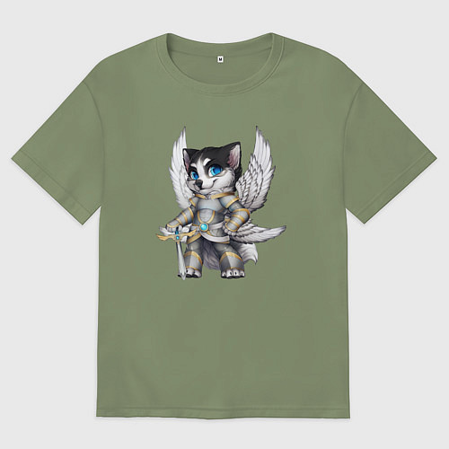 Мужская футболка оверсайз Furvilla Крылатый волчонок - воин / Авокадо – фото 1