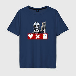 Мужская футболка оверсайз Love death and robots белый робот с котом