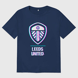 Футболка оверсайз мужская Leeds United FC в стиле Glitch, цвет: тёмно-синий