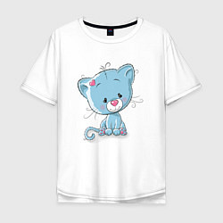 Футболка оверсайз мужская Синий плюшевый котик, цвет: белый