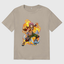 Футболка оверсайз мужская Нацу Драгнил и Хеппи, цвет: миндальный