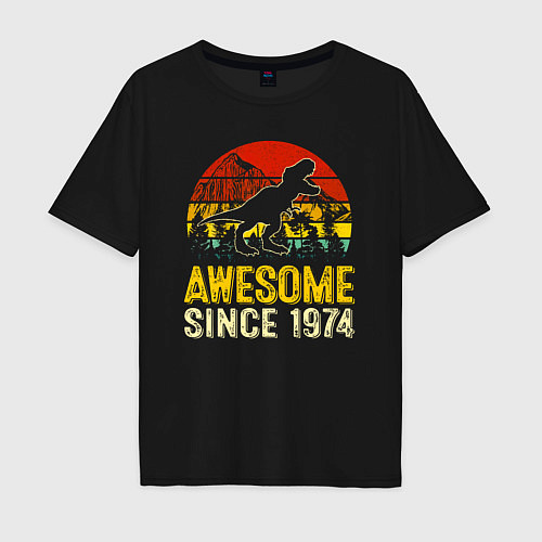 Мужская футболка оверсайз Потрясающий динозавр 1974 года / Черный – фото 1