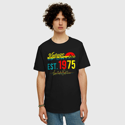 Мужская футболка оверсайз Vintage est 1975 Limited Edition / Черный – фото 3
