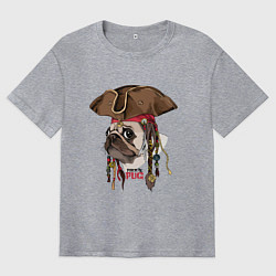 Футболка оверсайз мужская МОПС ПИРАТ СОБАКА В ШЛЯПЕ, цвет: меланж