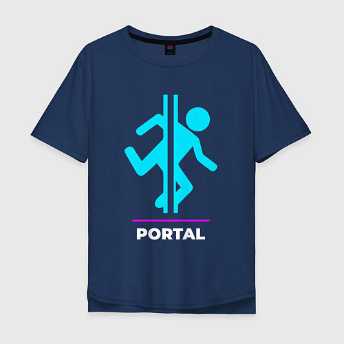 Мужская футболка оверсайз Символ Portal в неоновых цветах / Тёмно-синий – фото 1