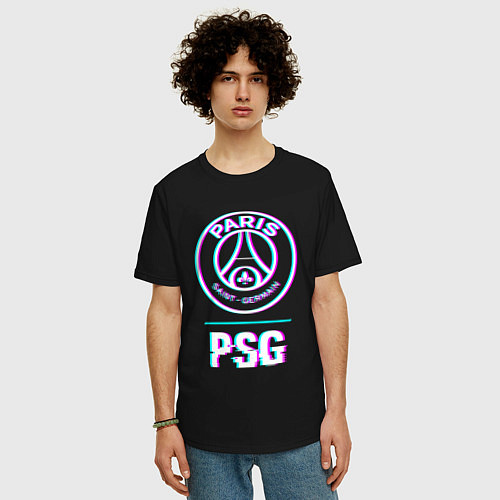 Мужская футболка оверсайз PSG FC в стиле Glitch / Черный – фото 3