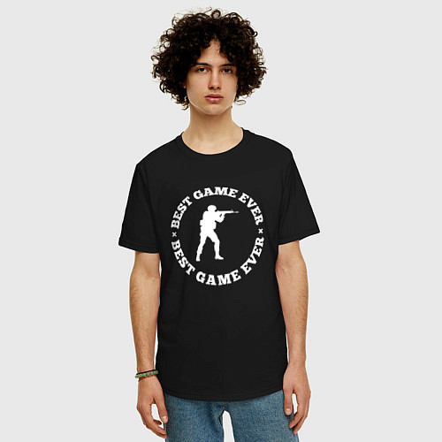 Мужская футболка оверсайз Символ Counter Strike и круглая надпись Best Game / Черный – фото 3