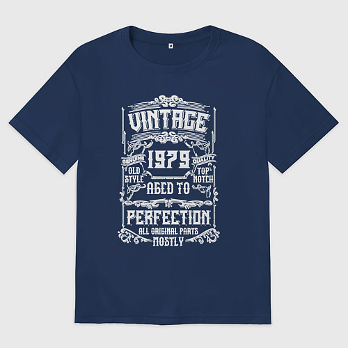 Мужская футболка оверсайз Винтаж 1979 этикетка / Тёмно-синий – фото 1